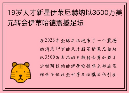 19岁天才新星伊莱尼赫纳以3500万美元转会伊蒂哈德震撼足坛